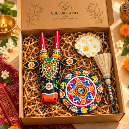 Handcrafted Nandi Mask Gift Hamper | Indian Folk Art & Home Décor