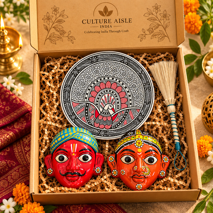 Handcrafted Cherial Mask & 3D Textured Wall Art Gift Hamper | Culture Aisle India
