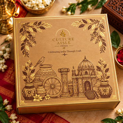 Indian Heritage Gift Hamper – Handcrafted Peacock Folk Art, Ganesha Cherial Mask and Candle / Culture Aisle India