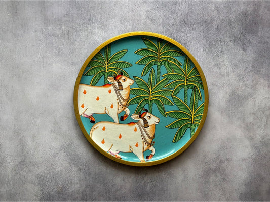 The Sacred Heard Light Blue  - Handpainted Pichwai Wallplates (M)