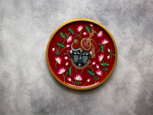 SrinathJi -Handpainted Pichwai Wallplate Red (M)