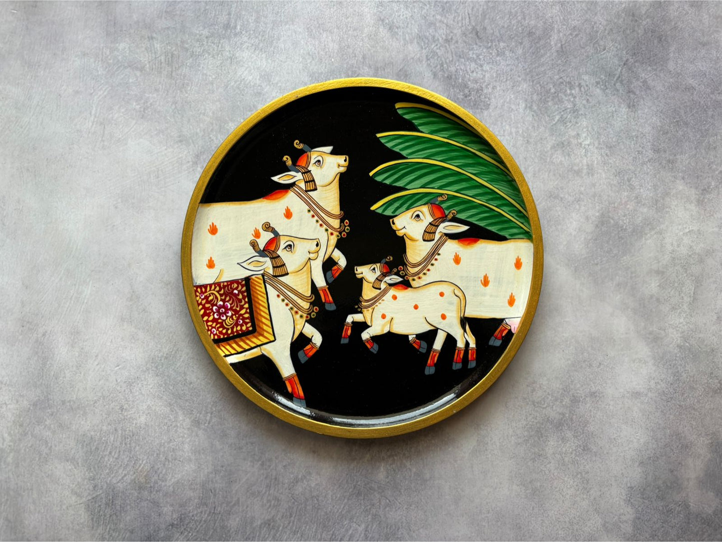 The Sacred Heard Black - Handpainted Pichwai Wallplates (M)