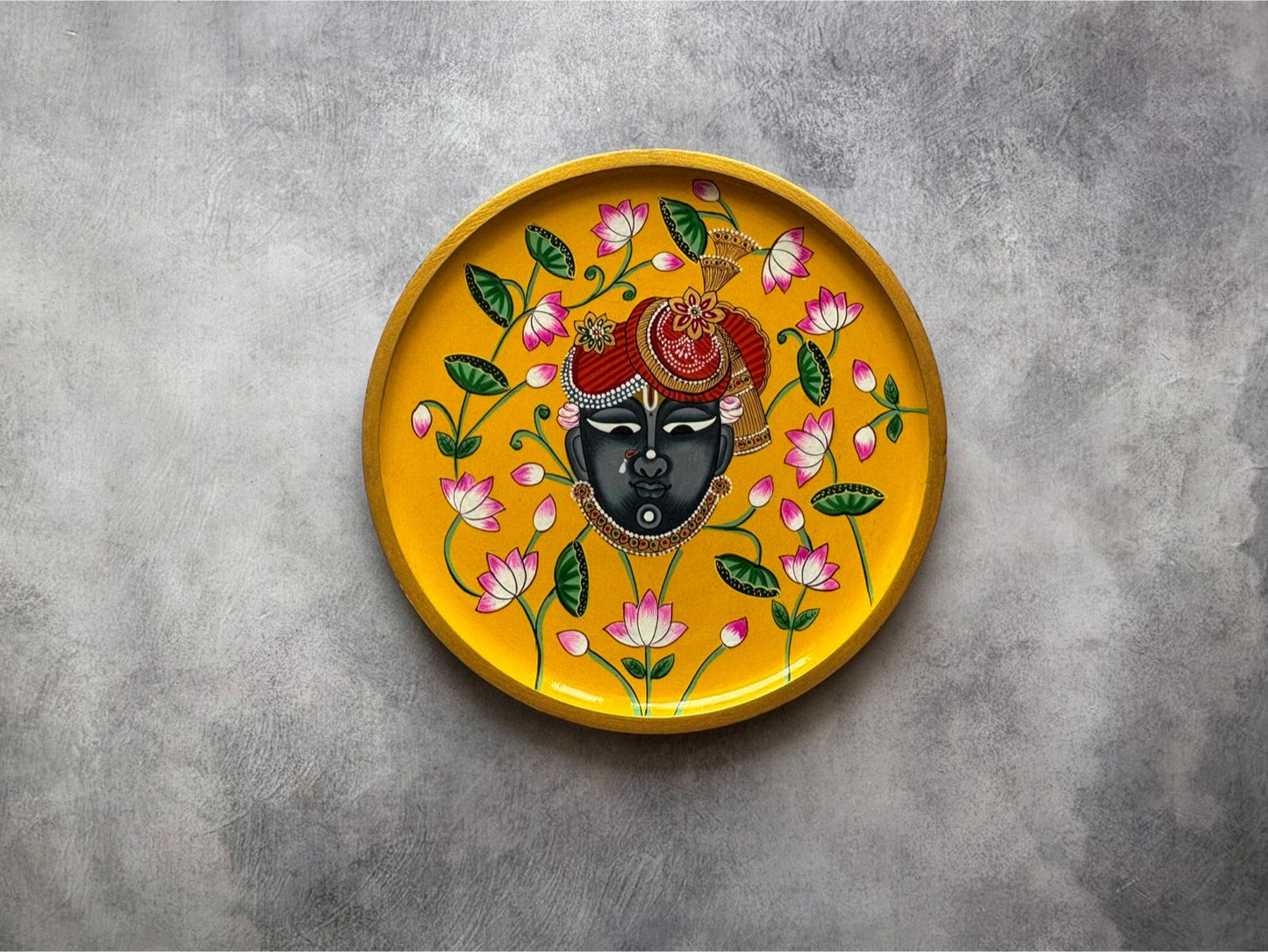 SrinathJi -Handpainted Pichwai Wallplate Yellow (M)