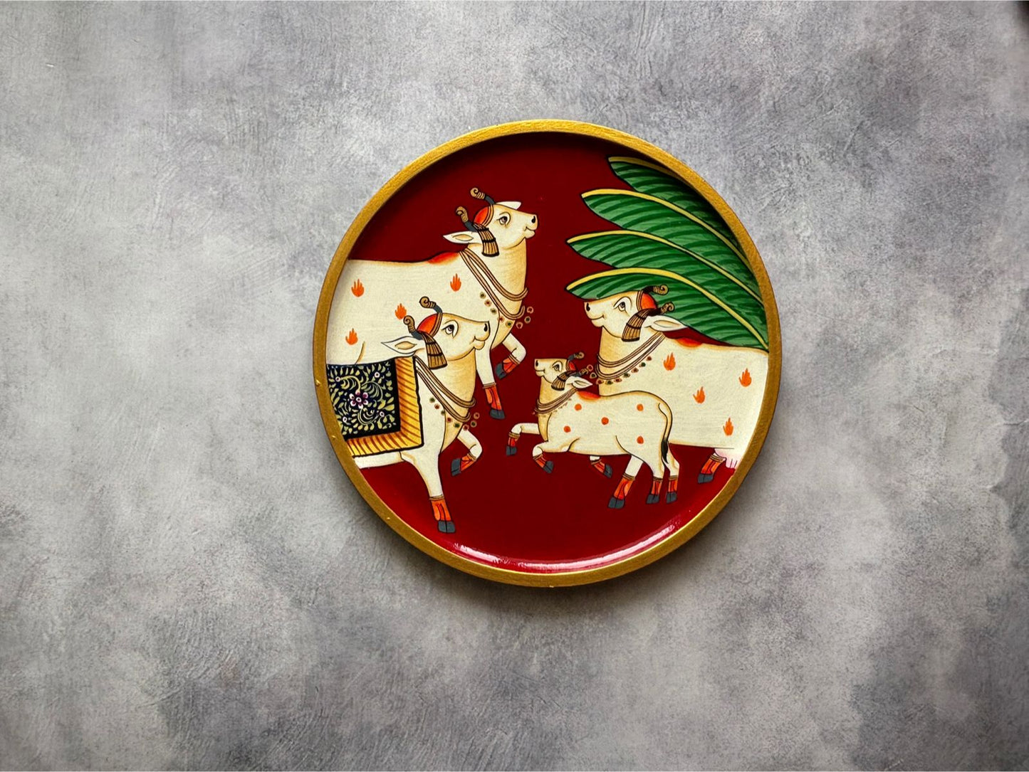 The Sacred Heard Red- Handpainted Pichwai Wallplates (M)