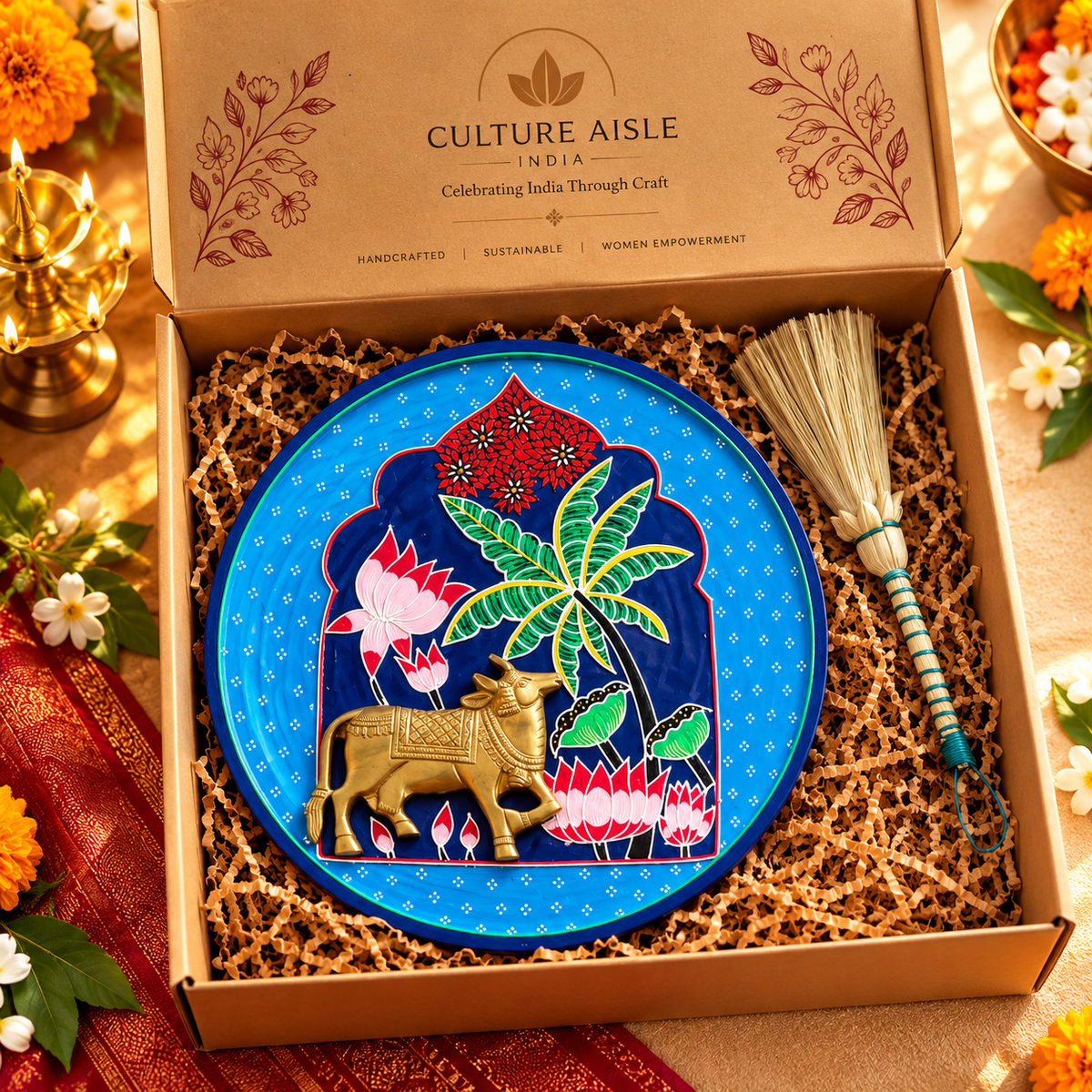 Indian Heritage Gift Hamper – Handcrafted Folk Art Wall Plate