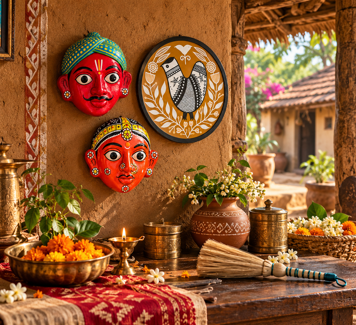 Handcrafted Cherial Mask & Folk Art Gift Hamper | Diwali & Housewarming Gifts – Culture Aisle India