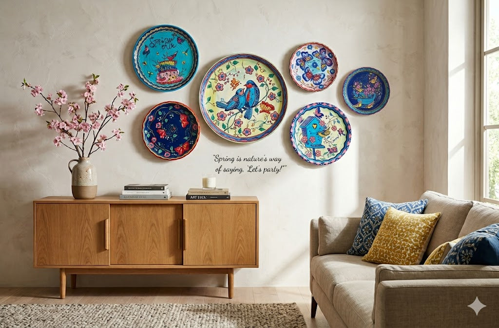 Handcrafted Wall Plate Set - Spring Symphony : Floral & Bird Collection