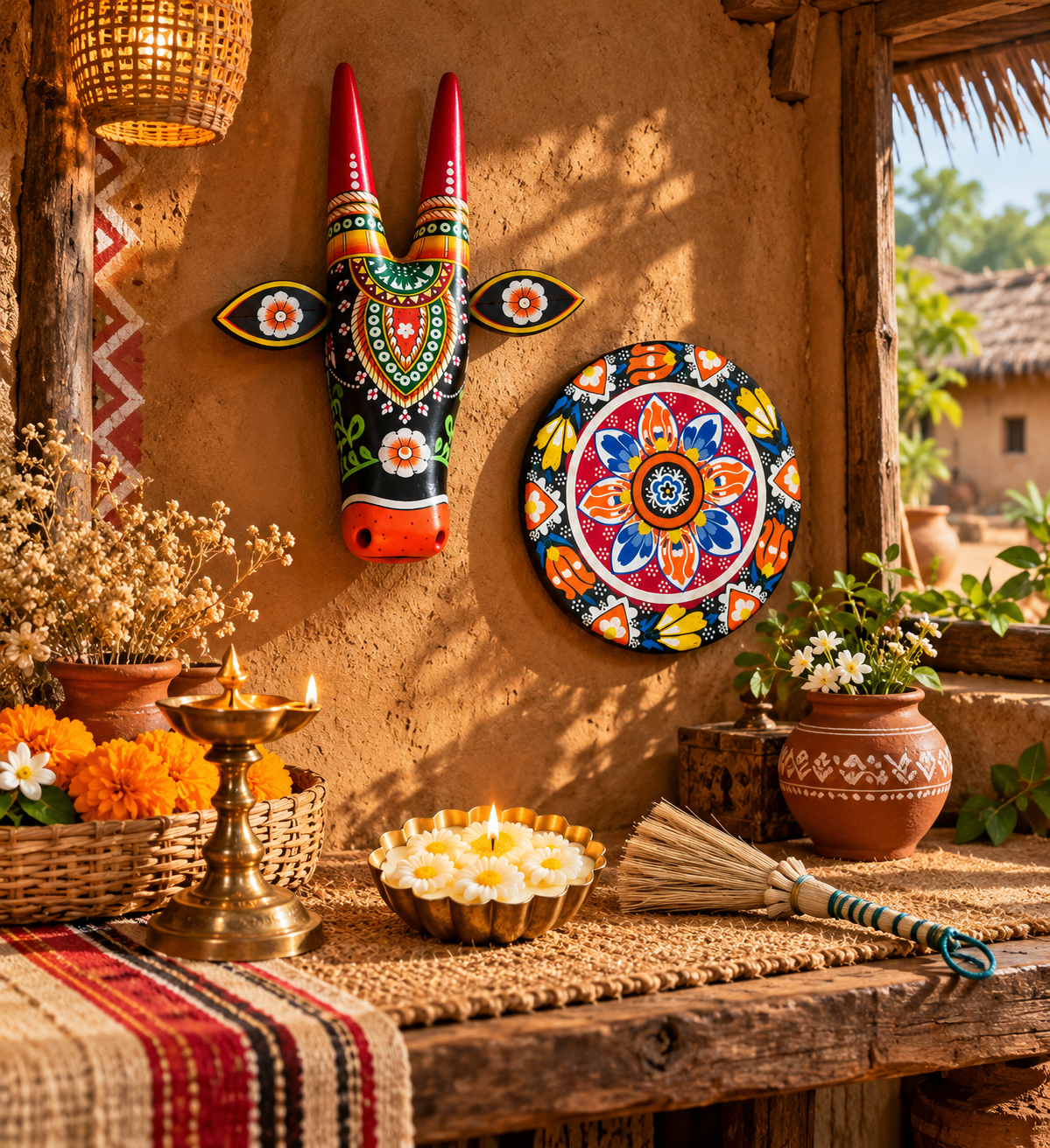 Handcrafted Nandi Mask Gift Hamper | Indian Folk Art & Home Décor