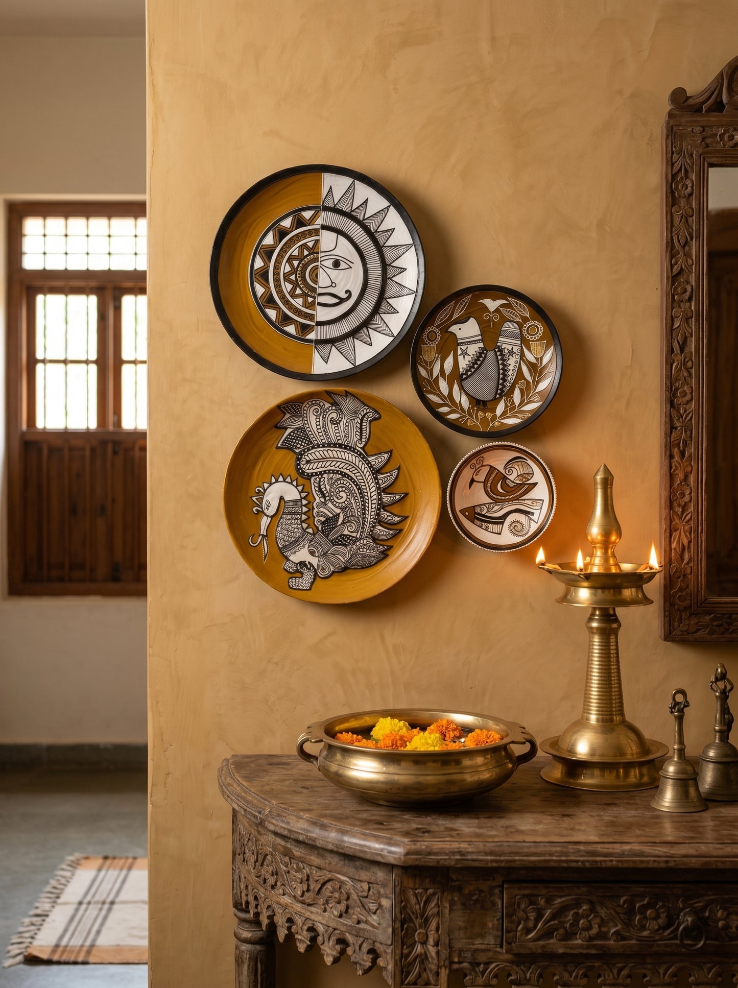Handcrafted Designer Wall Plate Set (4 Pieces)