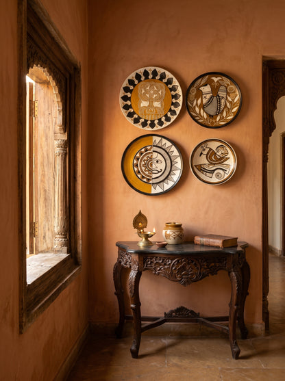 Handcrafted Tribal-Inspired Wall Plate Set (4 Pieces)