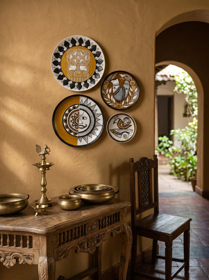 Handcrafted Tribal-Inspired Wall Plate Set (4 Pieces)
