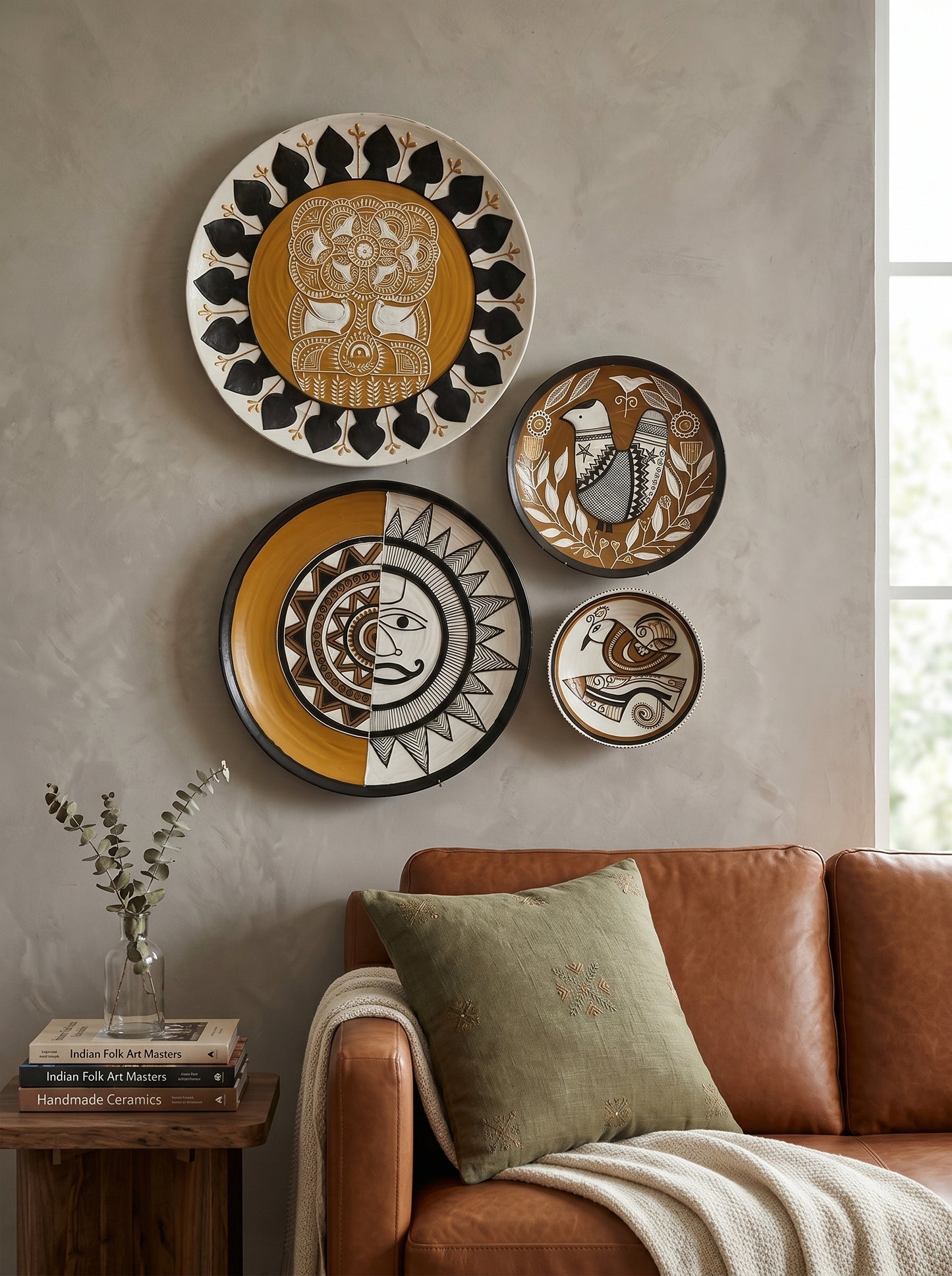 Handcrafted Tribal-Inspired Wall Plate Set (4 Pieces)