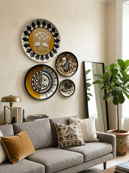 Handcrafted Tribal-Inspired Wall Plate Set (4 Pieces)