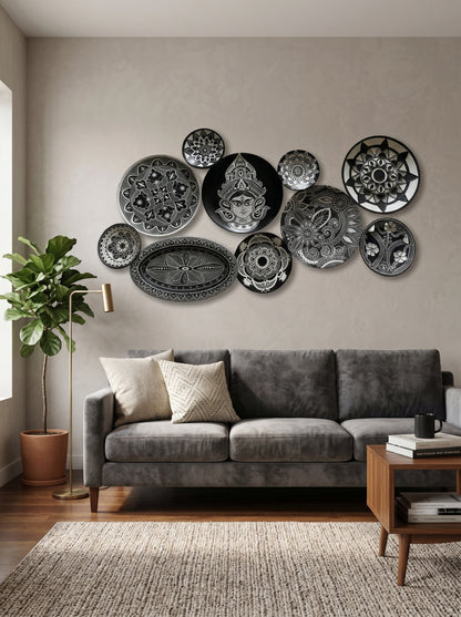 Handcrafted Black & White Wall Plate Set (10 Pieces) Set 25