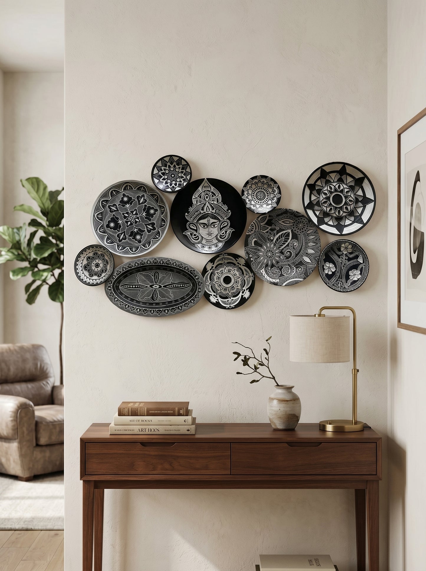 Handcrafted Black & White Wall Plate Set (10 Pieces) Set 25