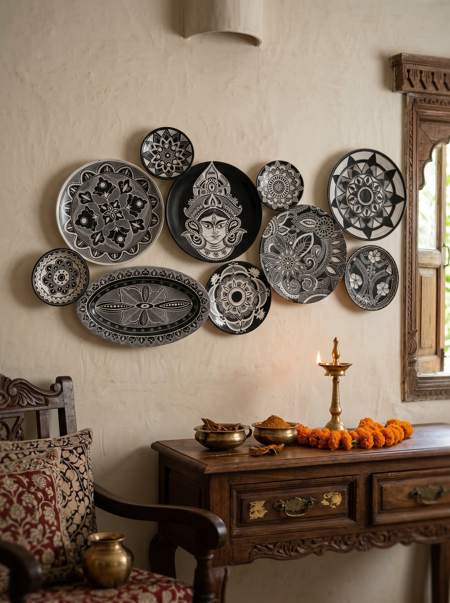 Handcrafted Black & White Wall Plate Set (10 Pieces) Set 25