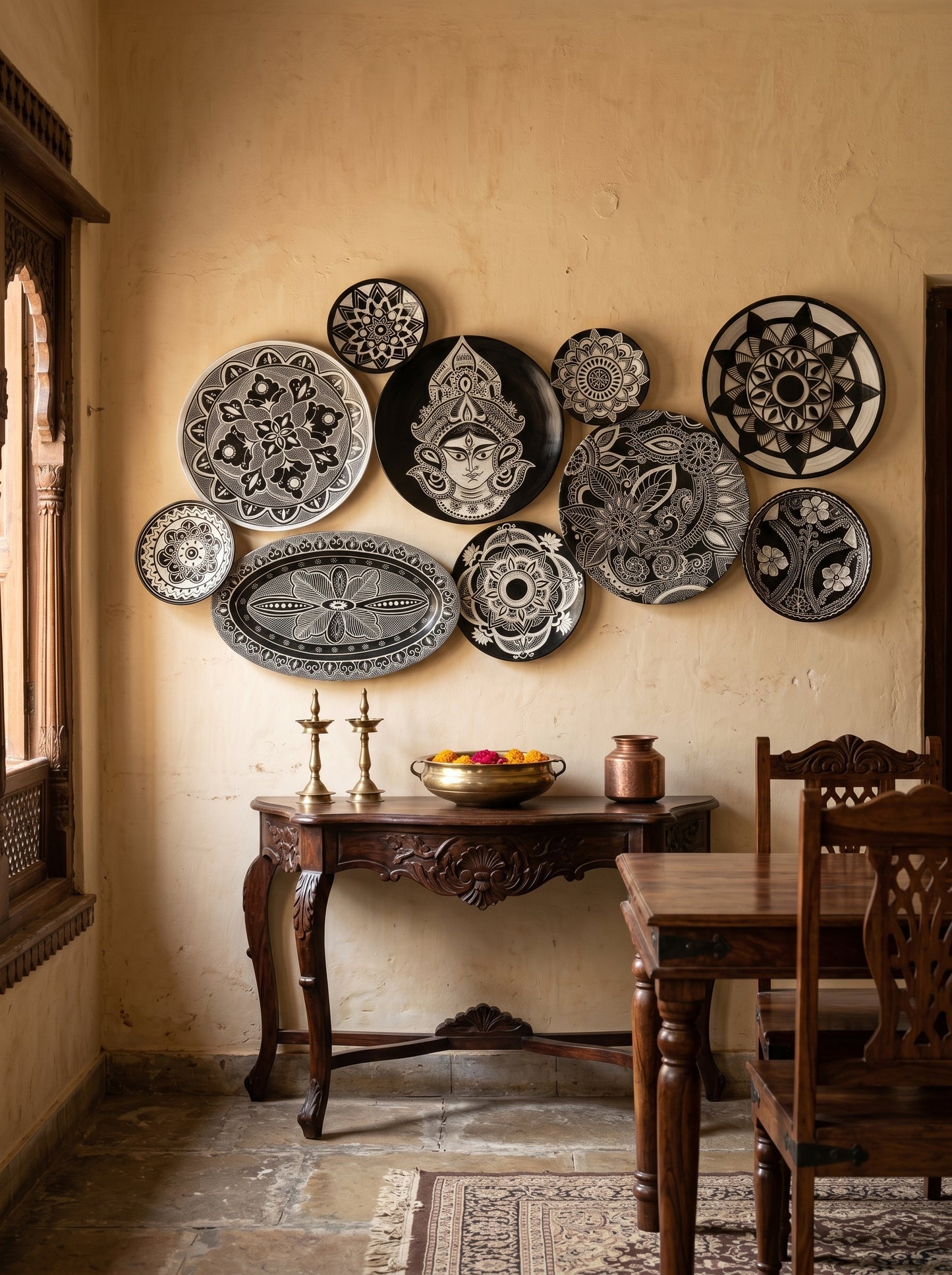 Handcrafted Black & White Wall Plate Set (10 Pieces) Set 25