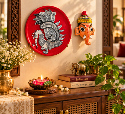 Indian Heritage Gift Hamper – Handcrafted Peacock Folk Art, Ganesha Cherial Mask and Candle / Culture Aisle India
