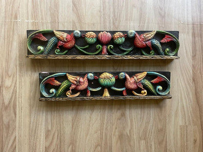 Feathered Grace – Wooden Bird Panel  – Handcrafted Wooden Bird Panel (sest of 2)