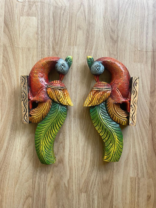 Avian Grace Green – Handcrafted Wooden Bird Panel (Pair)