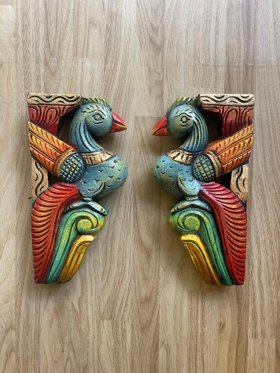 Avian Grace Blue and Green – Handcrafted Wooden Bird Panel (Pair)