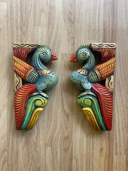 Avian Grace Blue and Green – Handcrafted Wooden Bird Panel (Pair)