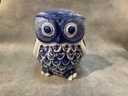 Ceramic Owl Trio – Indigo Blue Décor Set (Set of 3)
