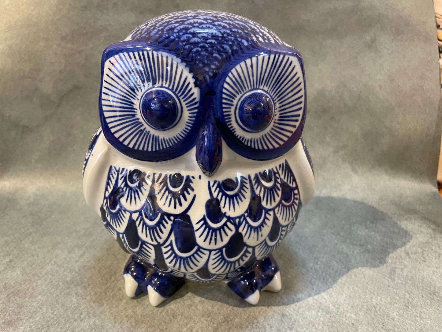 Ceramic Owl Trio – Indigo Blue Décor Set (Set of 3)