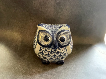 Ceramic Owl Trio – Indigo Blue Décor Set (Set of 3)