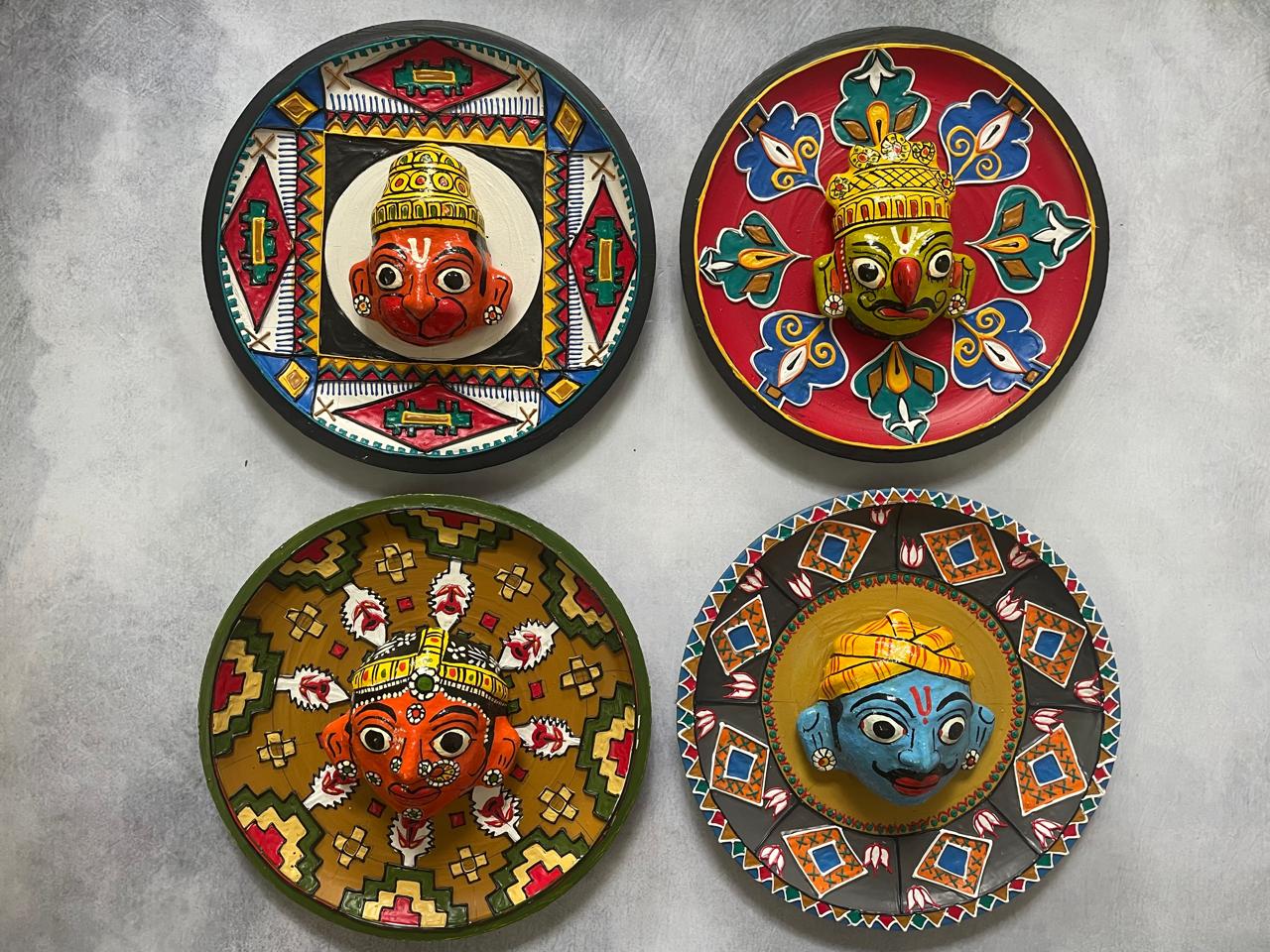 Cherial Mask Wall Plate Set – Handcrafted Tribal Story Art (Set of 4)