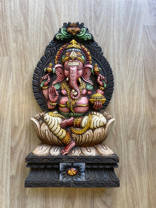 Sacred Ganesha Bloom – Handcrafted Heritage Wood Decor / Culture Aisle India