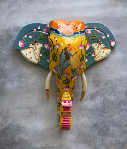 Regal Elephant Head Mask – Symbol of Wisdom & Strength /Hand-Painted Wooden / Culture Aisle India (BLUE)
