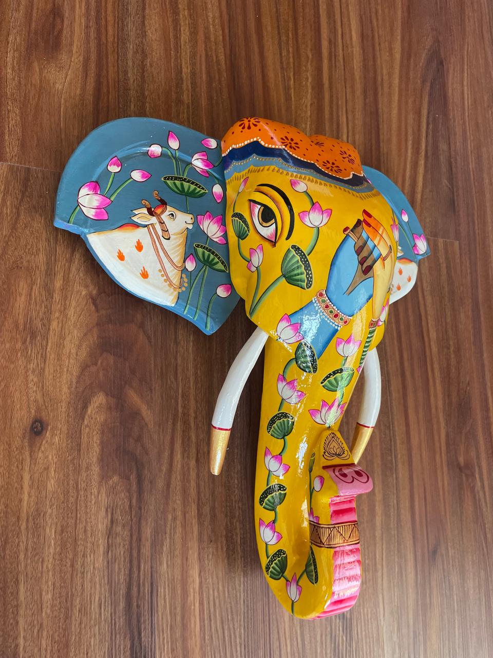 Regal Elephant Head Mask – Symbol of Wisdom & Strength /Hand-Painted Wooden / Culture Aisle India (BLUE)