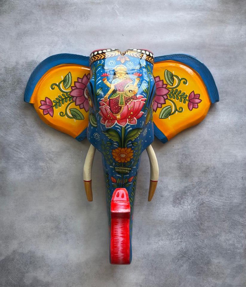 Regal Elephant Head Mask – Symbol of Wisdom & Strength /Hand-Painted Wooden / Culture Aisle India (GREEN)