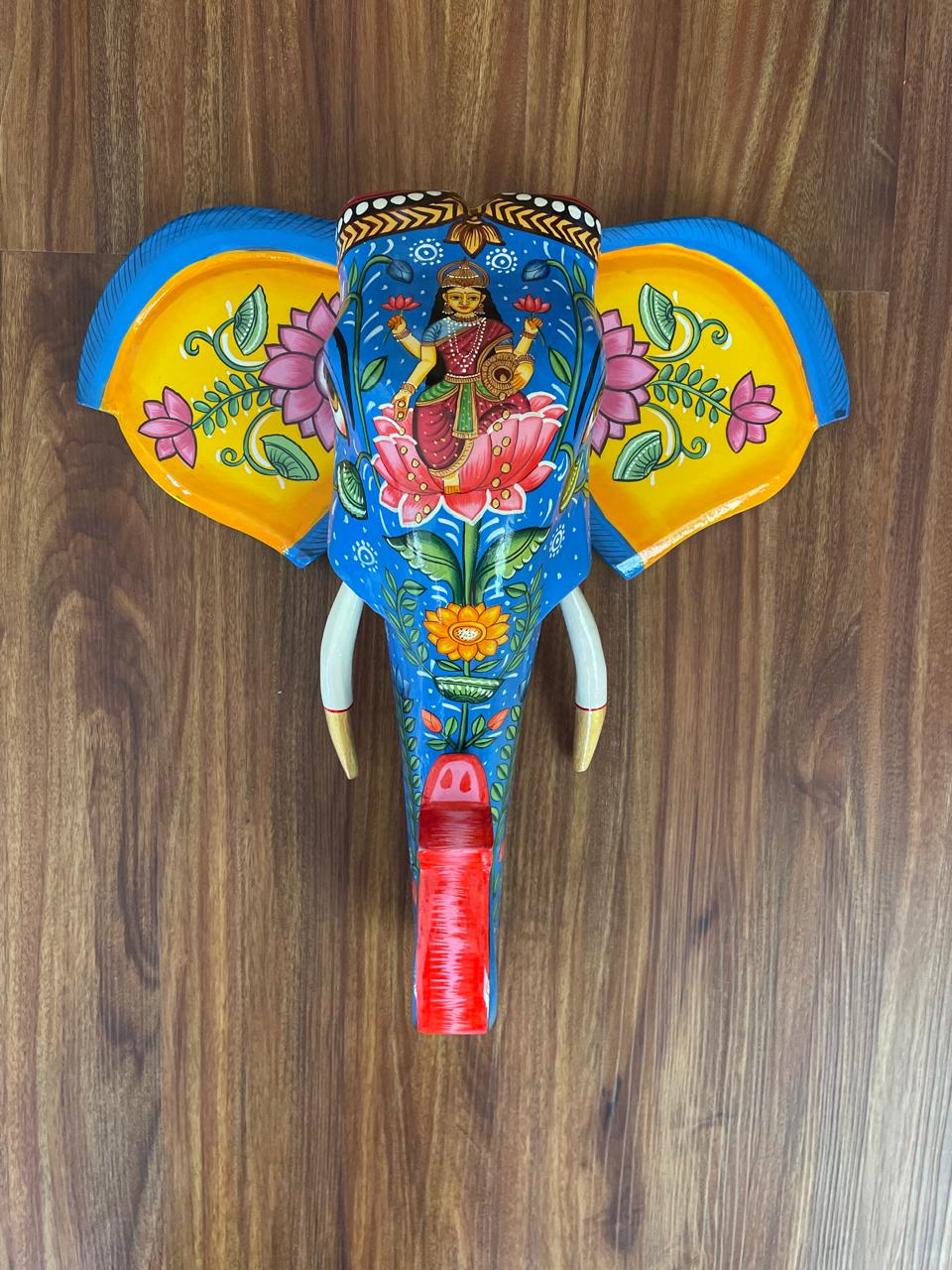 Regal Elephant Head Mask – Symbol of Wisdom & Strength /Hand-Painted Wooden / Culture Aisle India (GREEN)