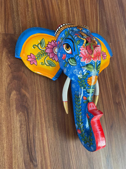 Regal Elephant Head Mask – Symbol of Wisdom & Strength /Hand-Painted Wooden / Culture Aisle India (GREEN)