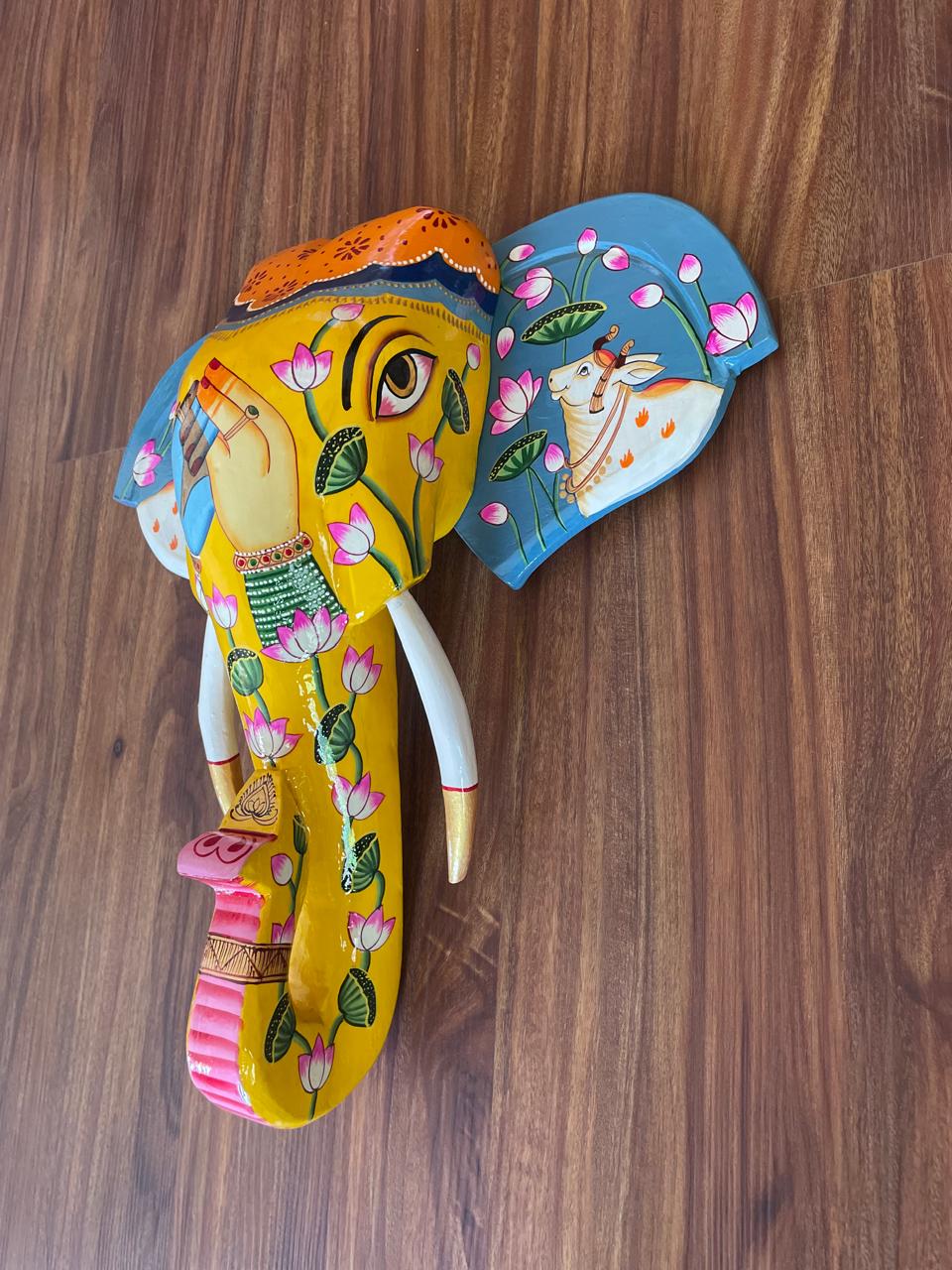Regal Elephant Head Mask – Symbol of Wisdom & Strength /Hand-Painted Wooden / Culture Aisle India (BLUE)