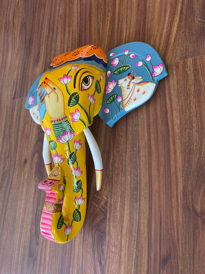 Regal Elephant Head Mask – Symbol of Wisdom & Strength /Hand-Painted Wooden / Culture Aisle India (BLUE)