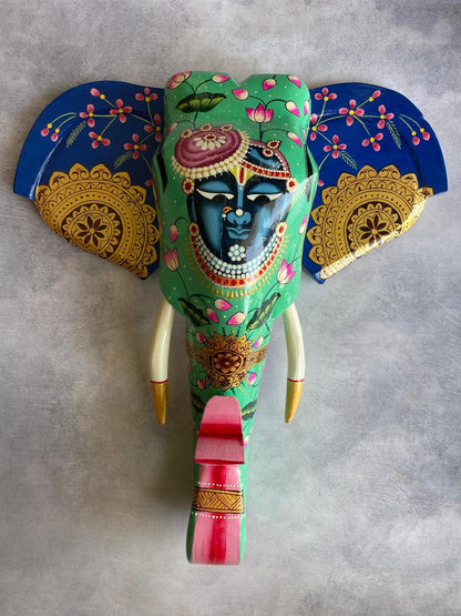 Regal Elephant Head Mask – Symbol of Wisdom & Strength /Hand-Painted Wooden / Culture Aisle India (GREEN) (Copy)