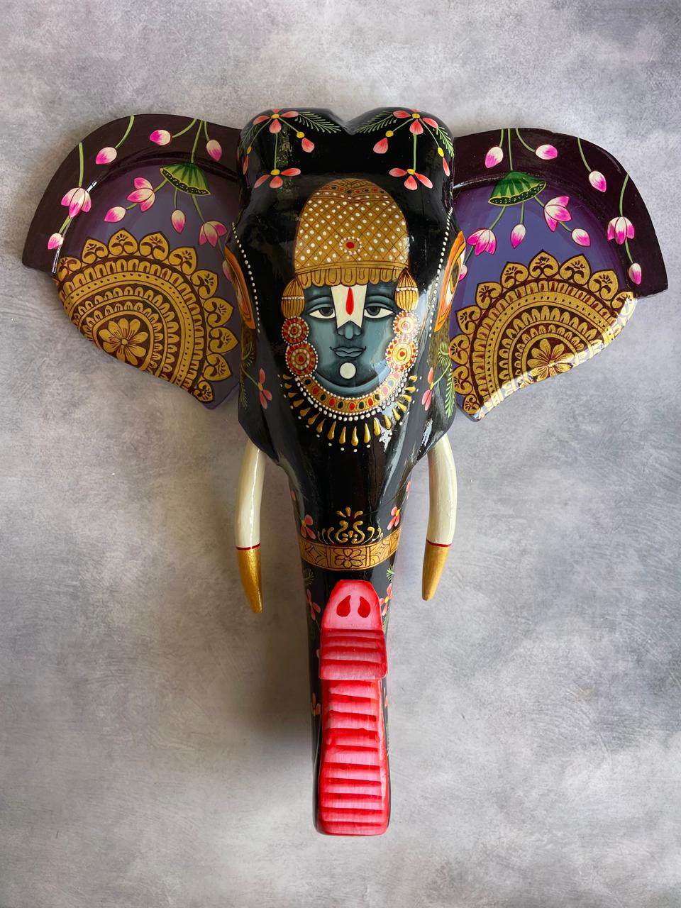 Regal Elephant Head Mask – Symbol of Wisdom & Strength /Hand-Painted Wooden / Culture Aisle India (GREEN) (Copy) (Copy)