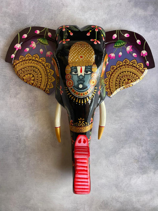Regal Elephant Head Mask – Symbol of Wisdom & Strength /Hand-Painted Wooden / Culture Aisle India (GREEN) (Copy) (Copy)
