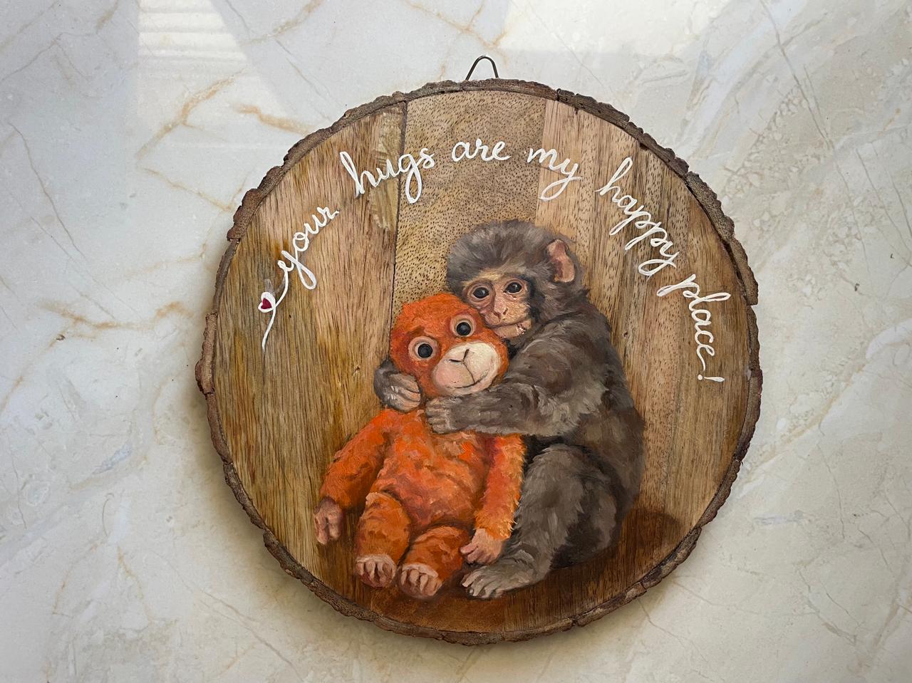 Your Hugs Are My Happy Place – Handcrafted Wooden Log Wall Art by Culture Aisle India