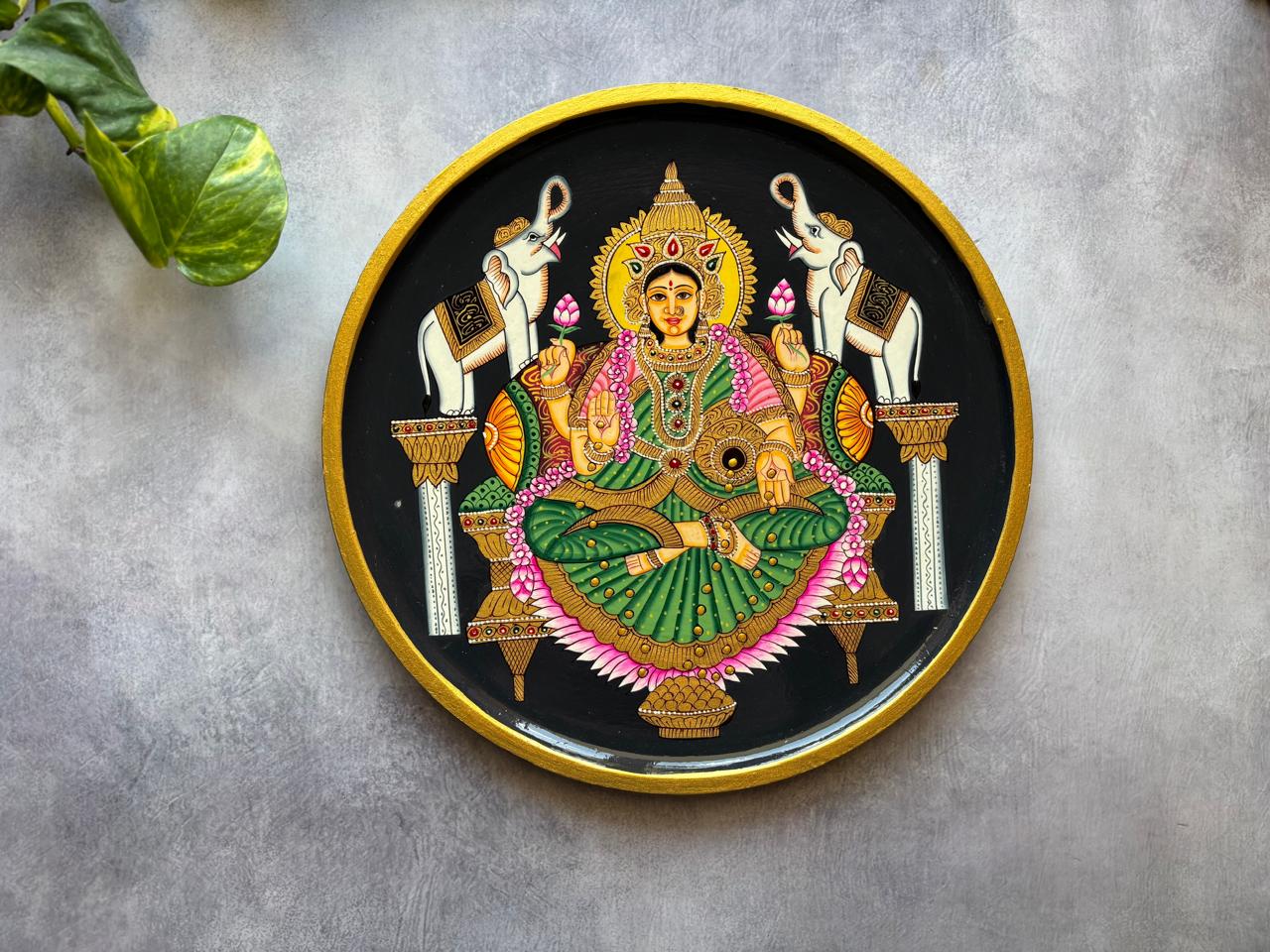 Mahalakshmi Darshan – Handpainted Pichwai Wallplate (12 Inch)