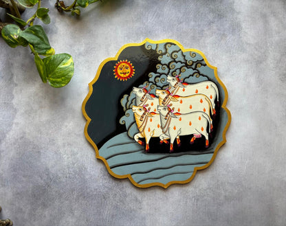 Surya Grace – Handpainted Pichwai Cow Wallplate (12 Inch)