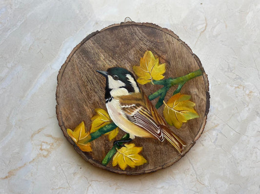 Nature’s Songbird – Handcrafted Bird & Maple Leaf Wooden Wallplate (8 In)
