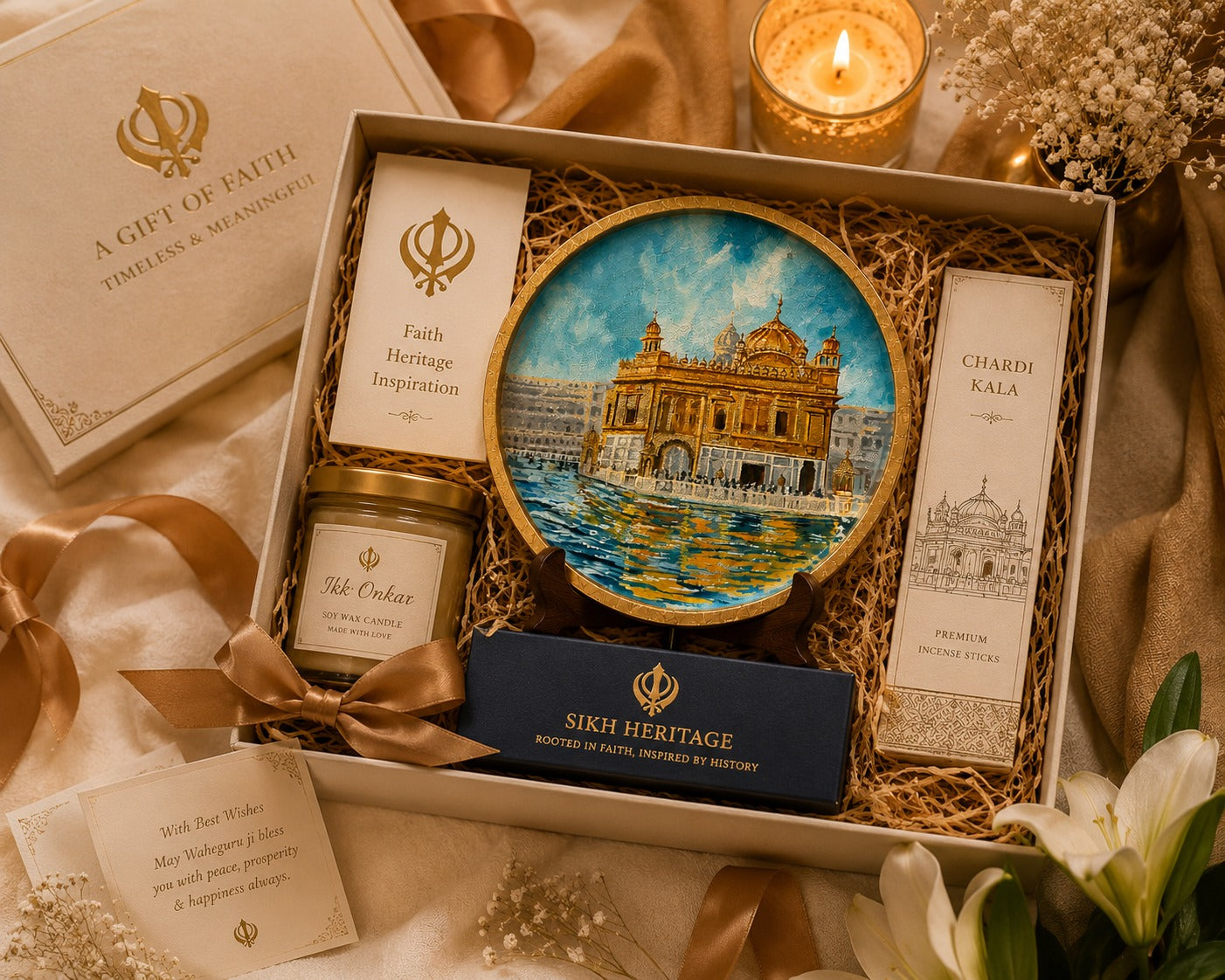 Golden Serenity – Handpainted Golden Temple Wallplate (12 Inch MDF Wooden Decor)