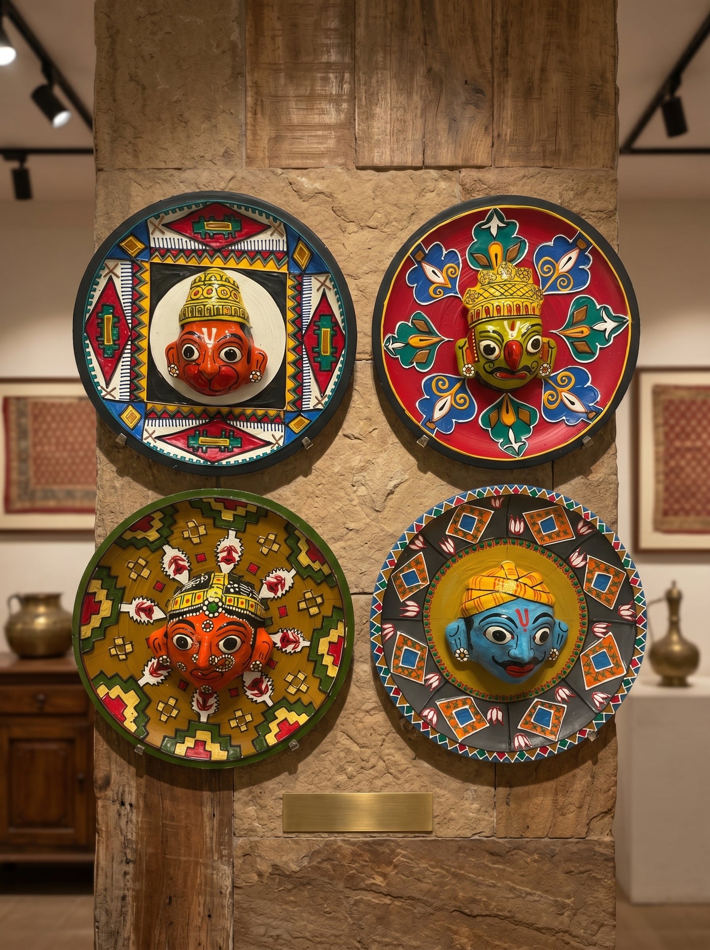 Cherial Mask Wall Plate Set – Handcrafted Tribal Story Art (Set of 4)