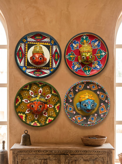 Cherial Mask Wall Plate Set – Handcrafted Tribal Story Art (Set of 4)