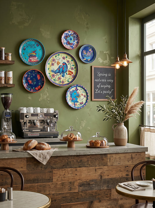 Handcrafted Wall Plate Set - Spring Symphony : Floral & Bird Collection