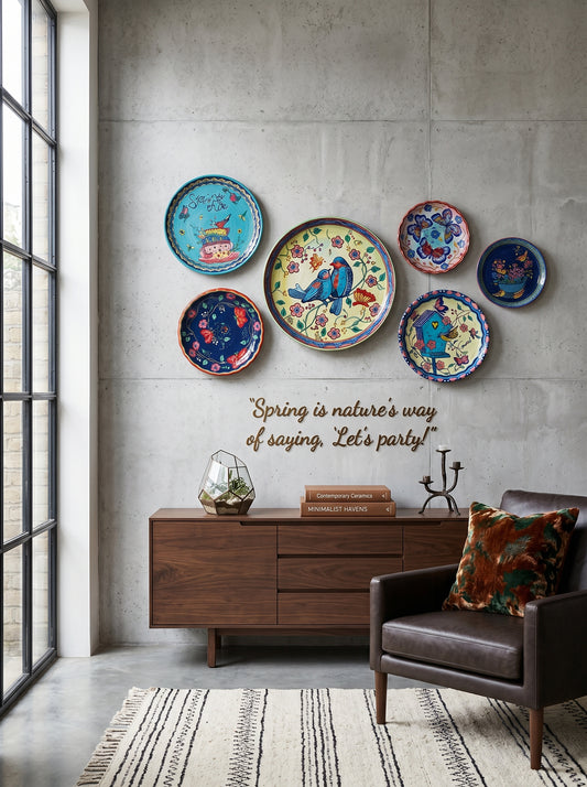 Handcrafted Wall Plate Set - Spring Symphony : Floral & Bird Collection